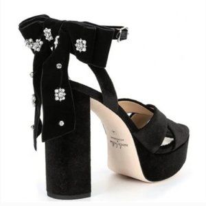 Antonio Melani x Nicola Bathie Lila Velvet Bow Detail Platform Dress Sandals